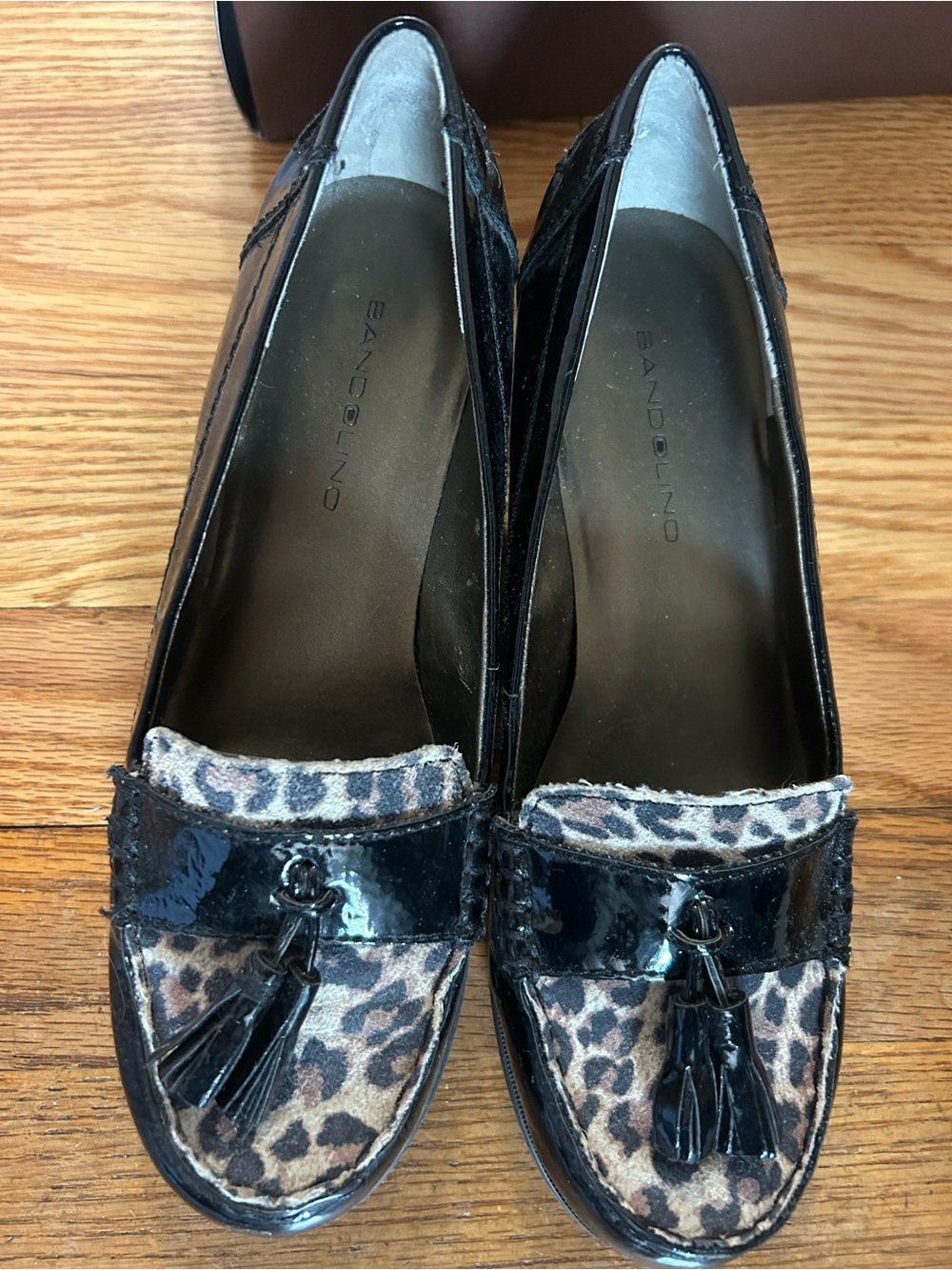 Bandolino Black Patent & Leopard Tassel Loafers